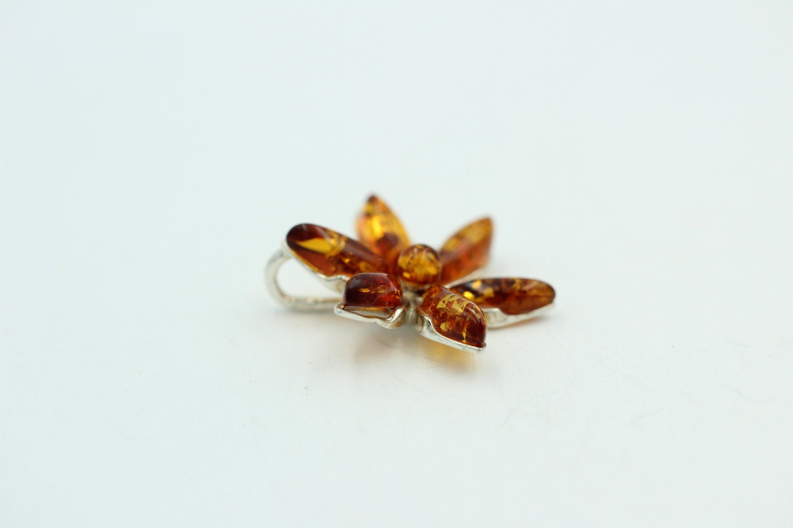 Edler Bernstein Blumen Anhänger 925 Silber Collier Kette Bernstein aus Letland