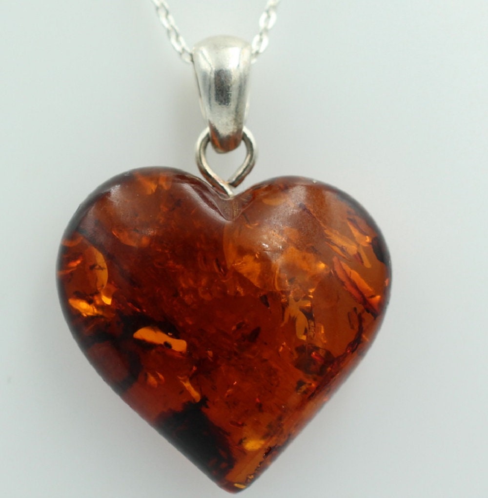Berntein Herz 925 Silber Bernsteinherz Collier Kette Bernsteinschmuck Herz
