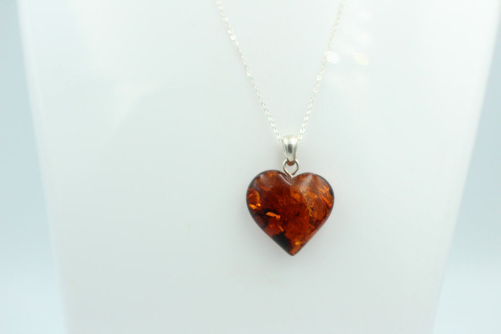 Berntein Herz 925 Silber Bernsteinherz Collier Kette Bernsteinschmuck Herz