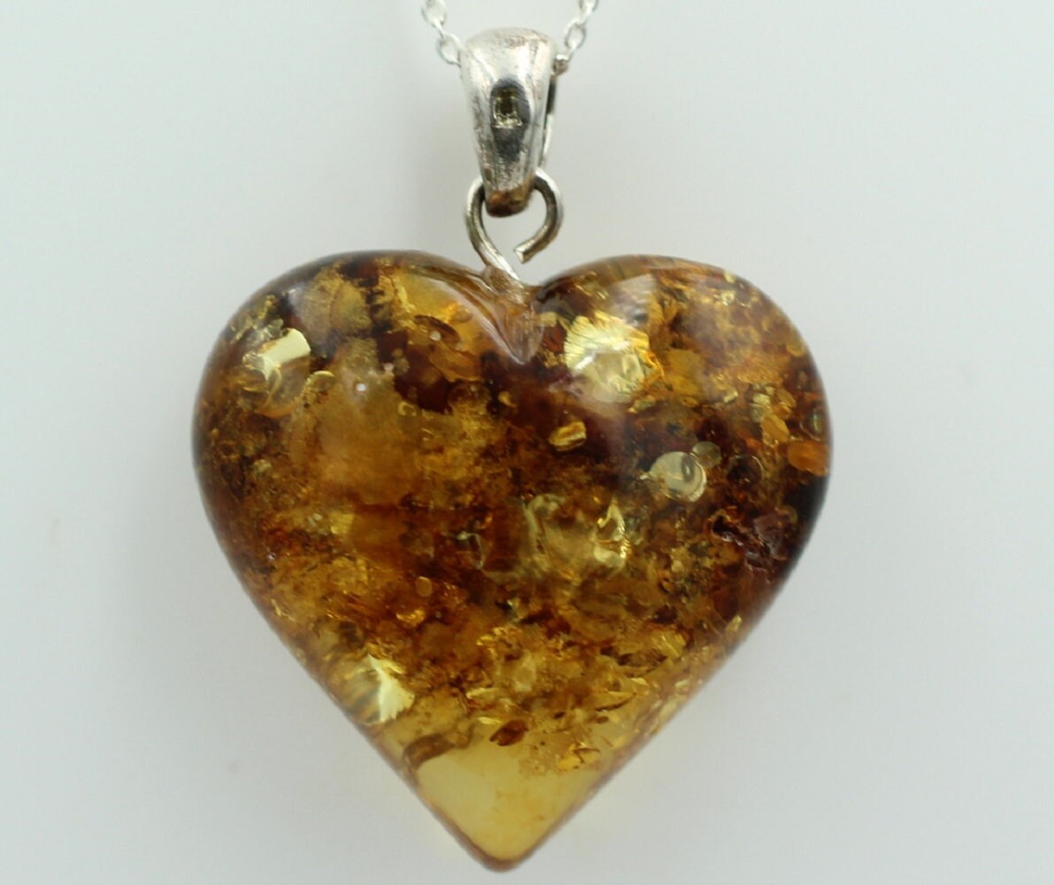 Berntein Herz 925 Silber Bernsteinherz Collier Kette Bernsteinschmuck Herz