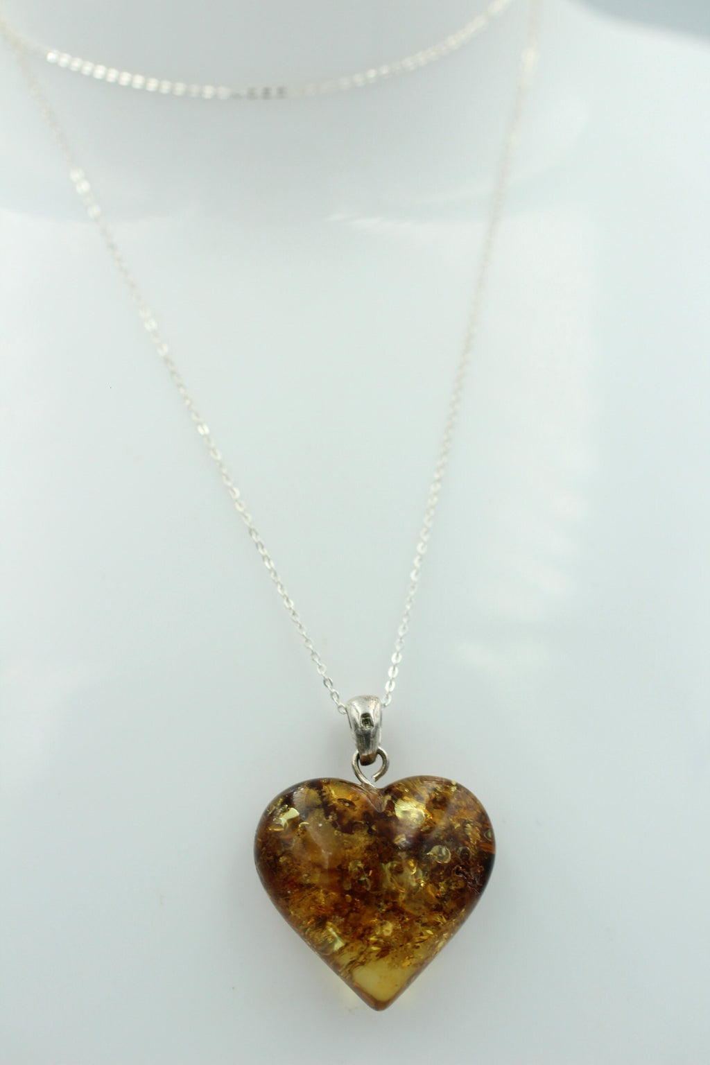 Berntein Herz 925 Silber Bernsteinherz Collier Kette Bernsteinschmuck Herz