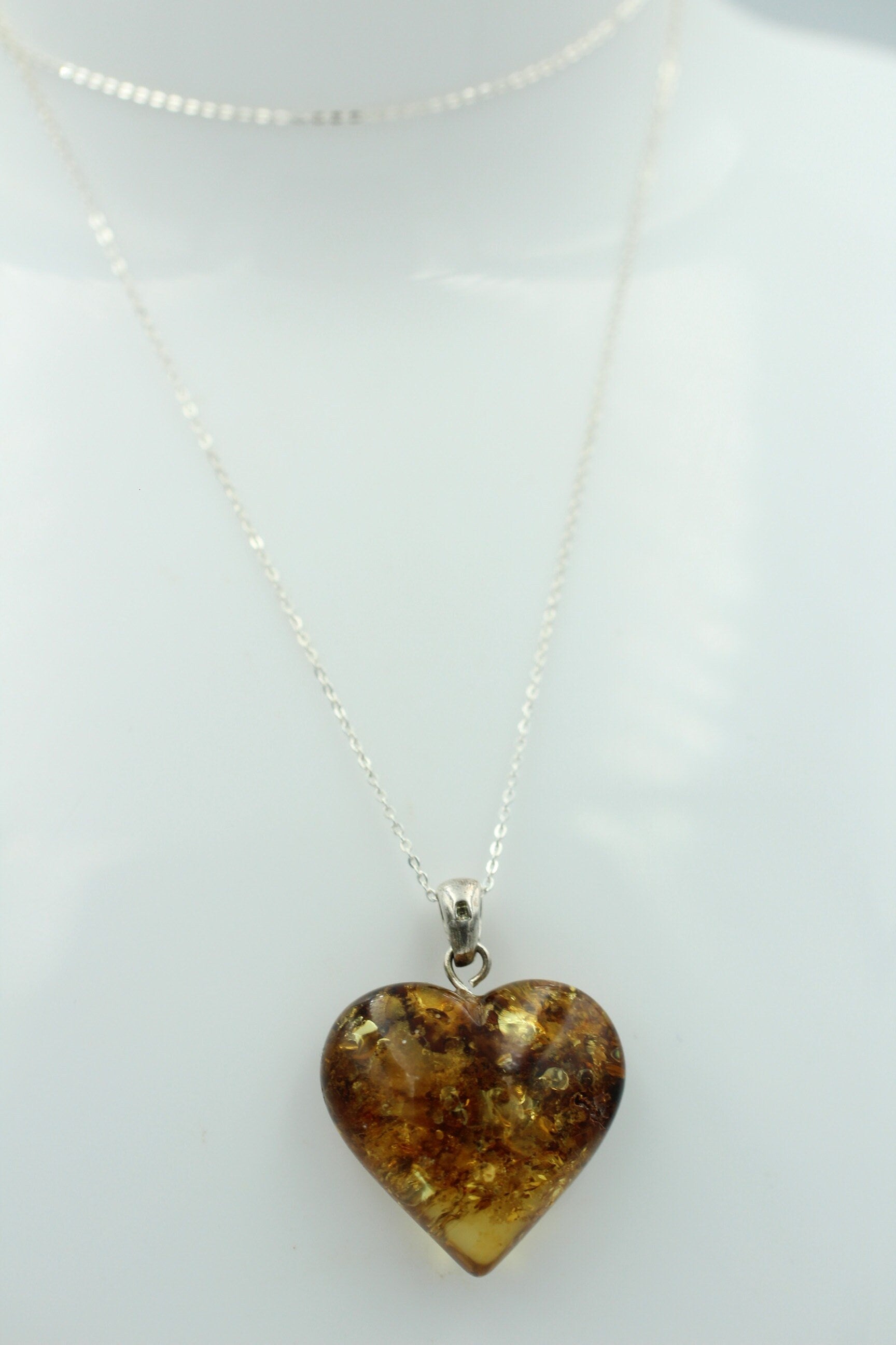Berntein Herz 925 Silber Bernsteinherz Collier Kette Bernsteinschmuck Herz
