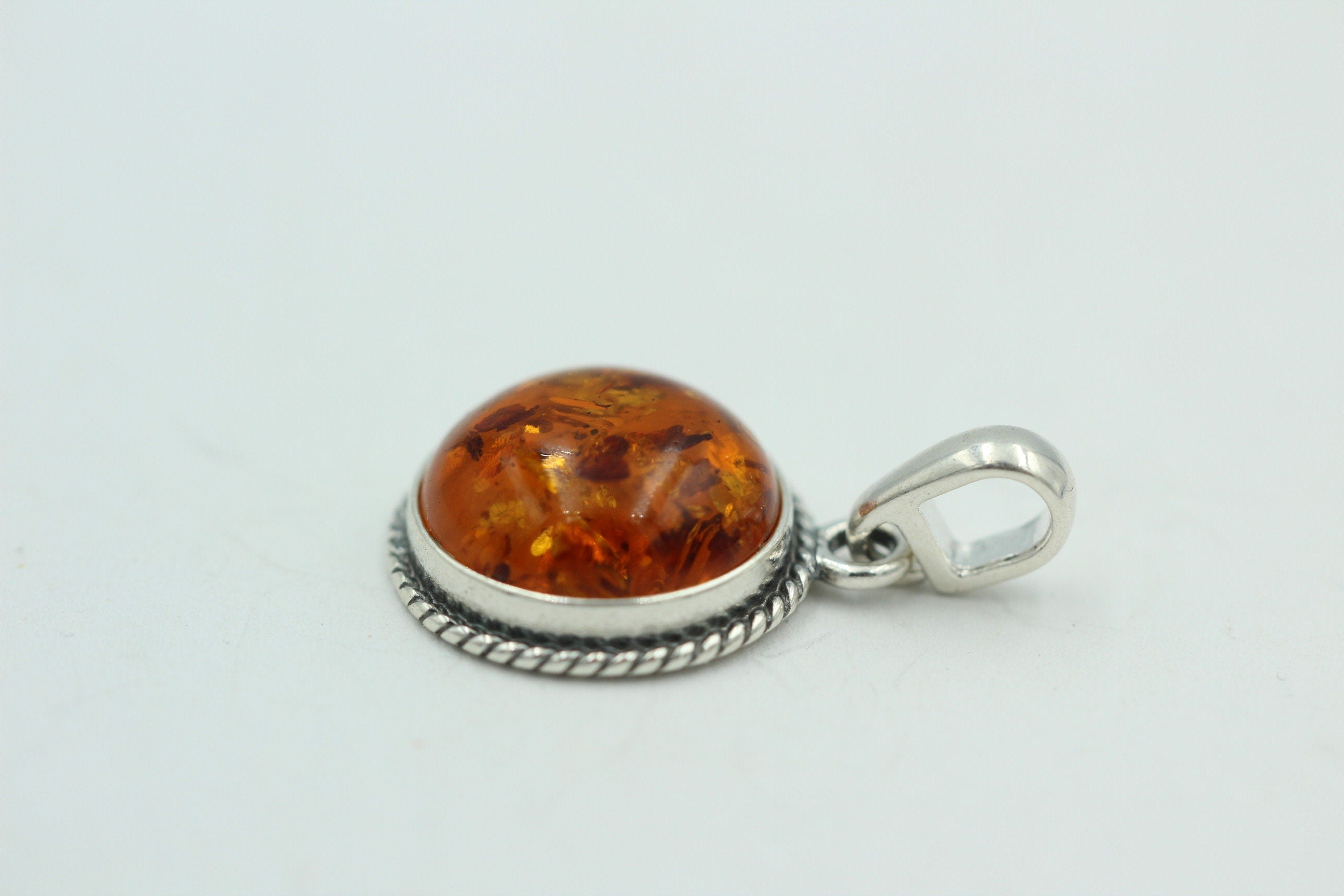 Bernstein Design Anhänger 925 Silber Collier Kette Bernsteinanhänger Top