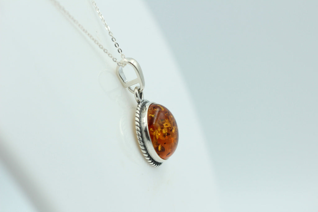Bernstein Design Anhänger 925 Silber Collier Kette Bernsteinanhänger Top
