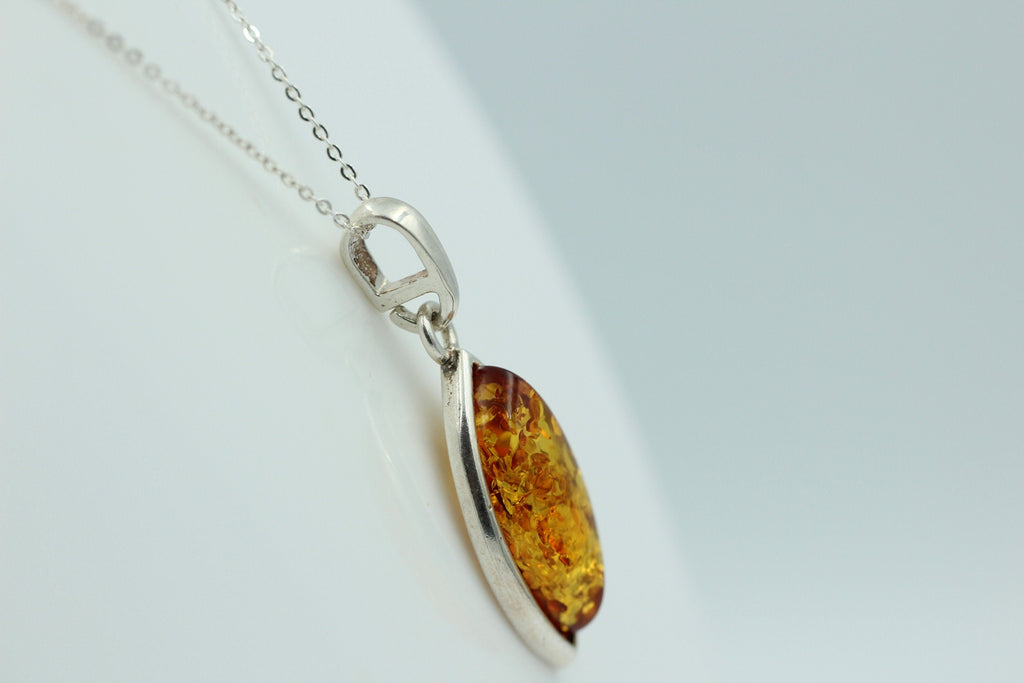 Bernstein Design Anhänger 925 Silber Collier Kette Bernsteinanhänger Top