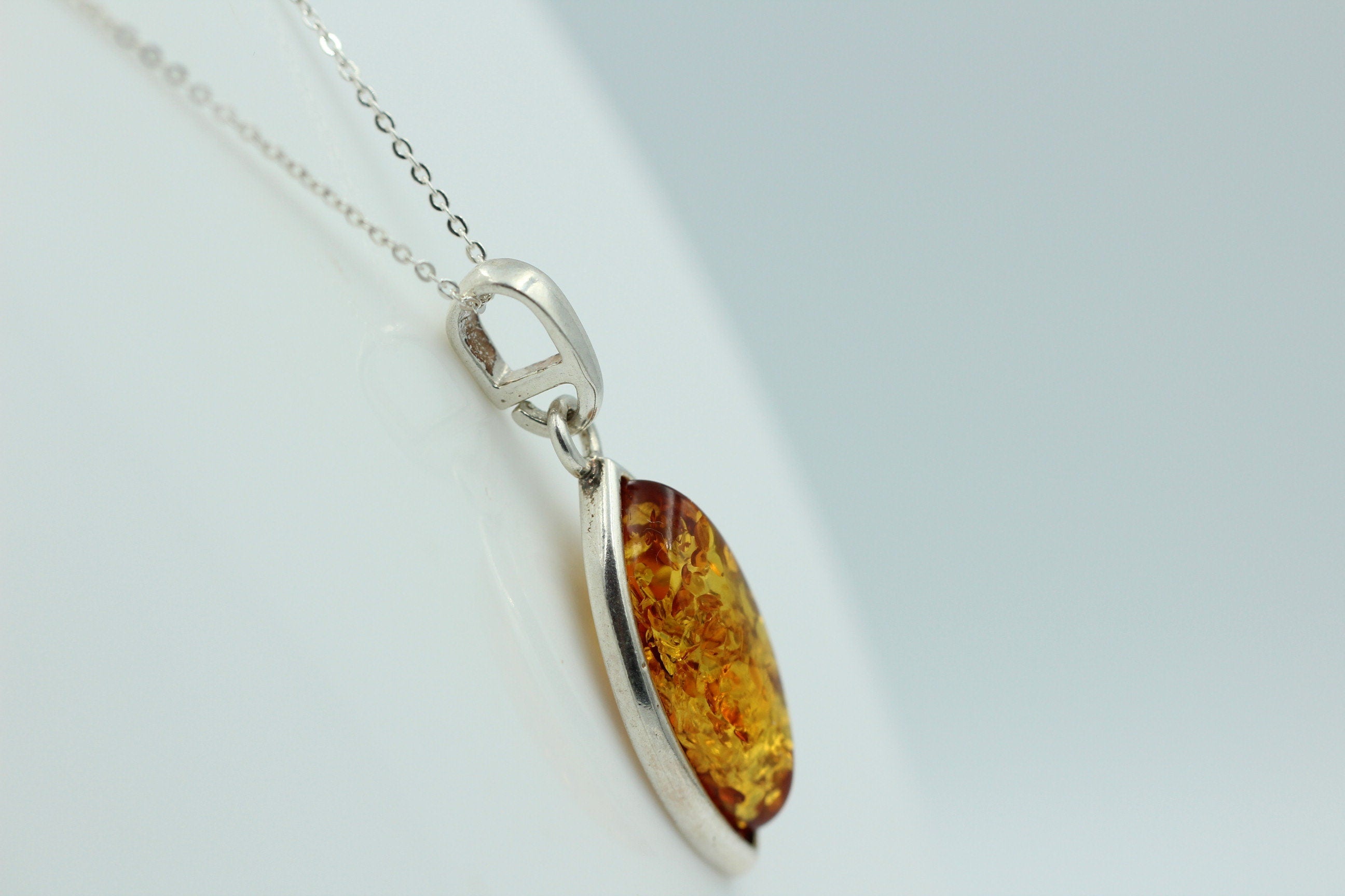 Bernstein Design Anhänger 925 Silber Collier Kette Bernsteinanhänger Top