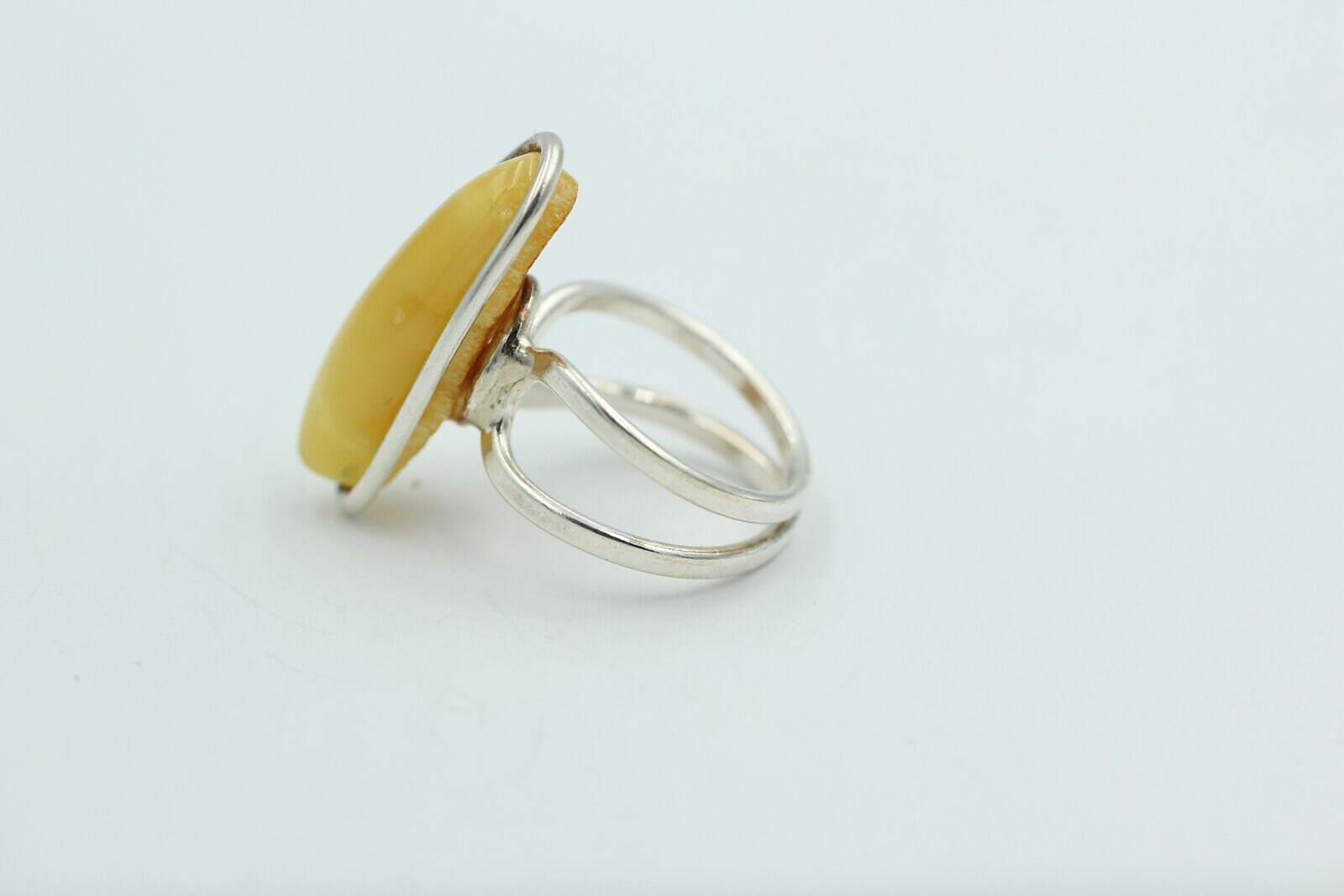 Design Bernstein Fingerring 925 Silber Gr 18, 55 Ringschiene offen Bernstein
