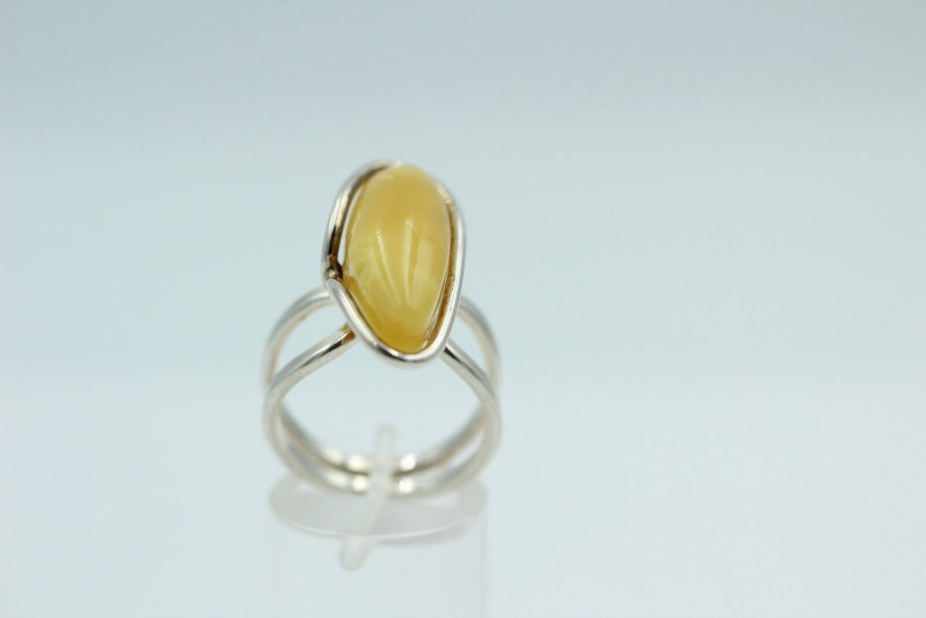 Design Bernstein Fingerring 925 Silber Gr 18, 55 Ringschiene offen Bernstein