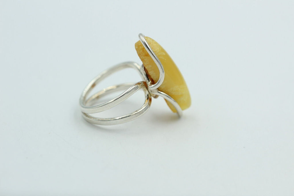 Design Bernstein Fingerring 925 Silber Gr 18, 55 Ringschiene offen Bernstein