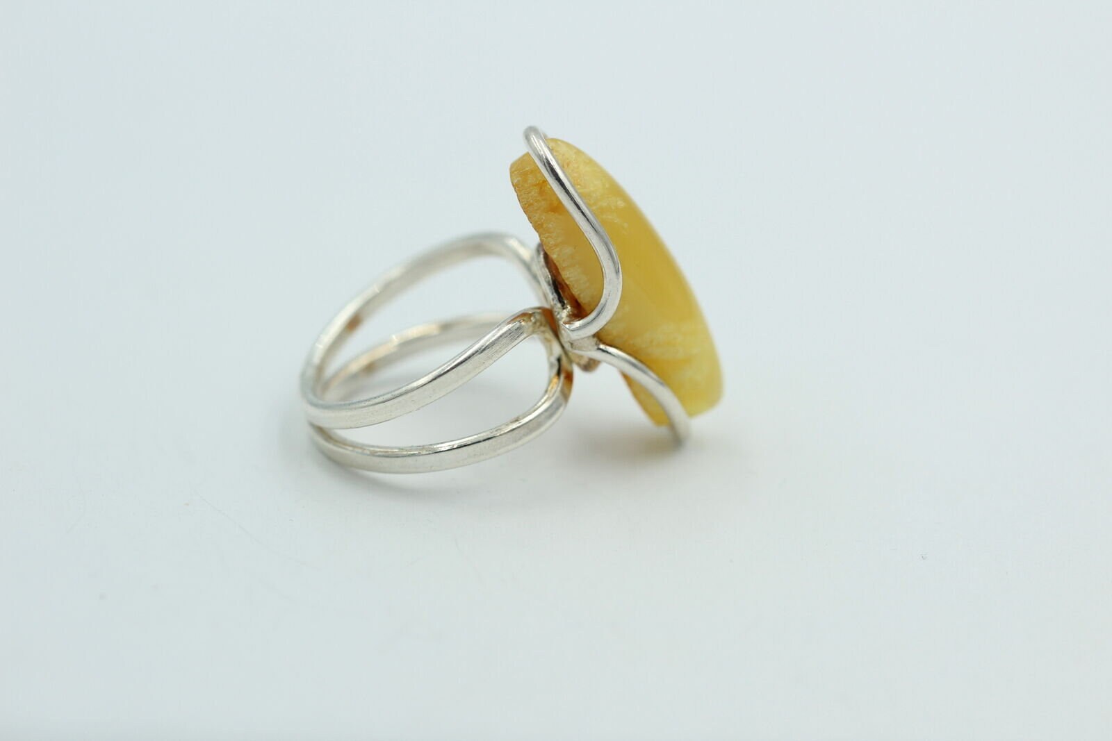 Design Bernstein Fingerring 925 Silber Gr 18, 55 Ringschiene offen Bernstein