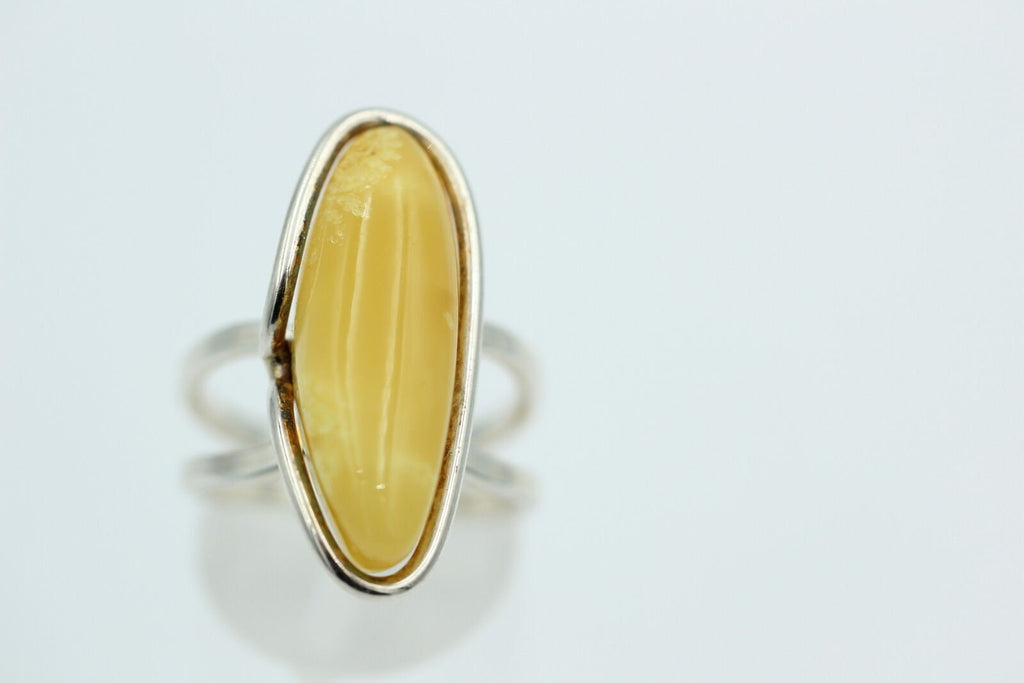 Design Bernstein Fingerring 925 Silber Gr 18, 55 Ringschiene offen Bernstein