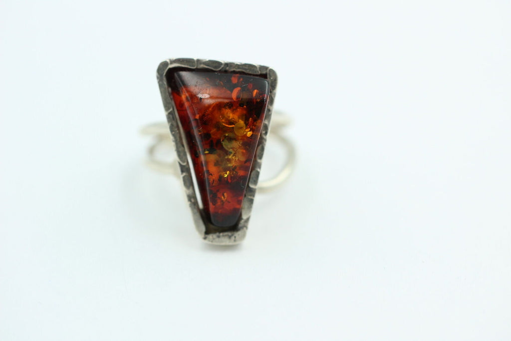 Design Bernstein Fingerring 925 Silber Gr 18, 57 Ringschiene offen Bernstein