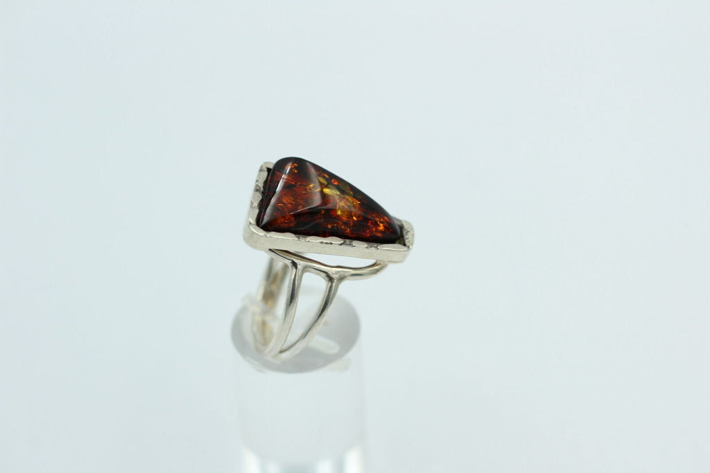 Design Bernstein Fingerring 925 Silber Gr 18, 57 Ringschiene offen Bernstein