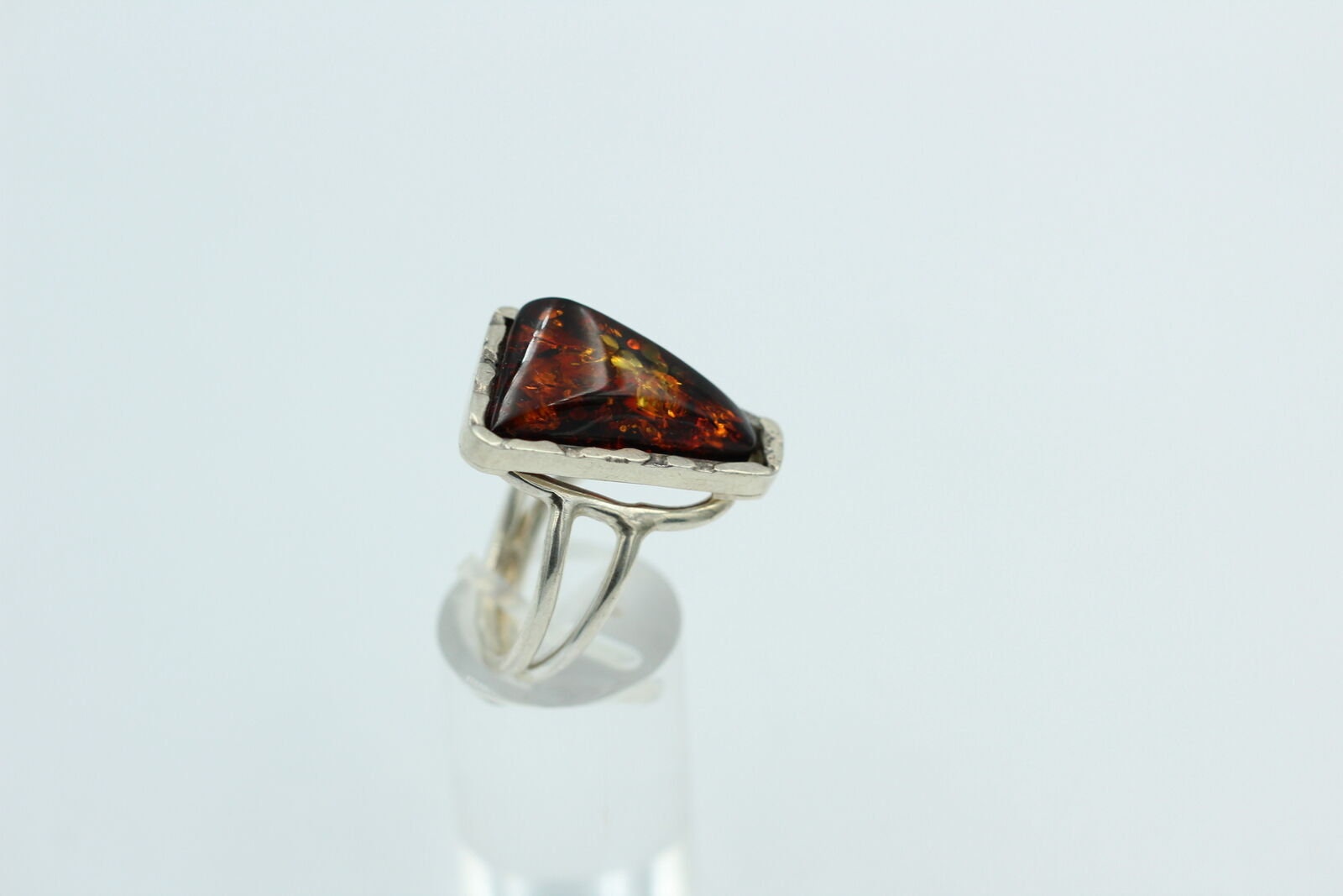 Design Bernstein Fingerring 925 Silber Gr 18, 57 Ringschiene offen Bernstein