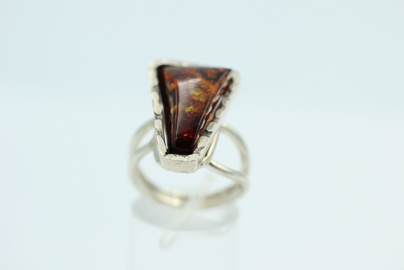 Design Bernstein Fingerring 925 Silber Gr 18, 57 Ringschiene offen Bernstein
