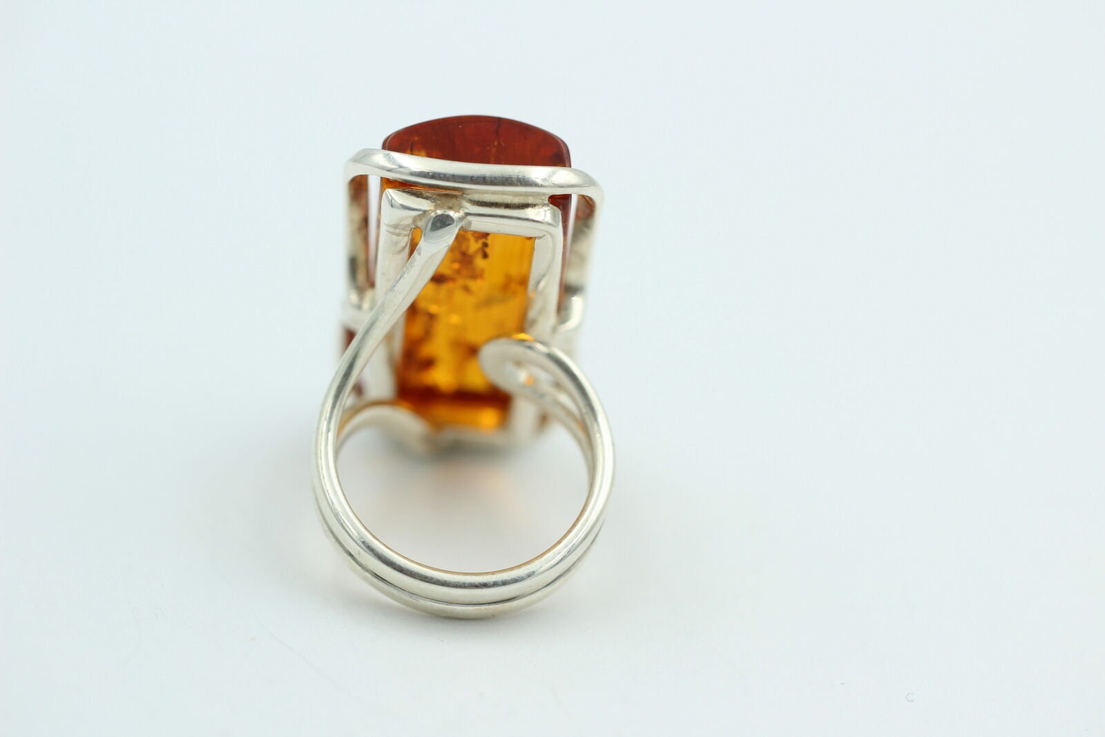 Design Bernstein Fingerring 925 Silber Gr 17, 54 Ringschiene offen Bernstein