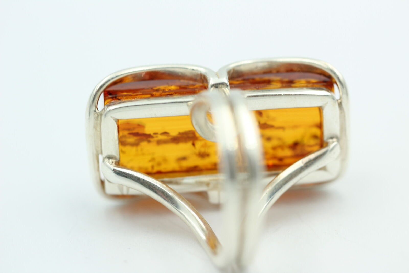 Design Bernstein Fingerring 925 Silber Gr 17, 54 Ringschiene offen Bernstein