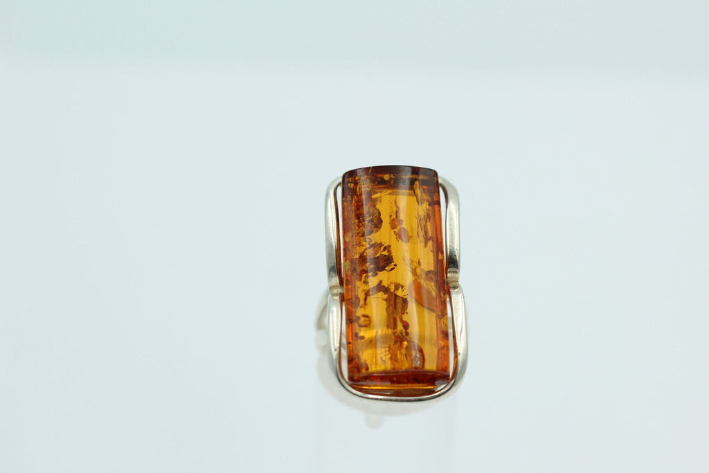 Design Bernstein Fingerring 925 Silber Gr 17, 54 Ringschiene offen Bernstein