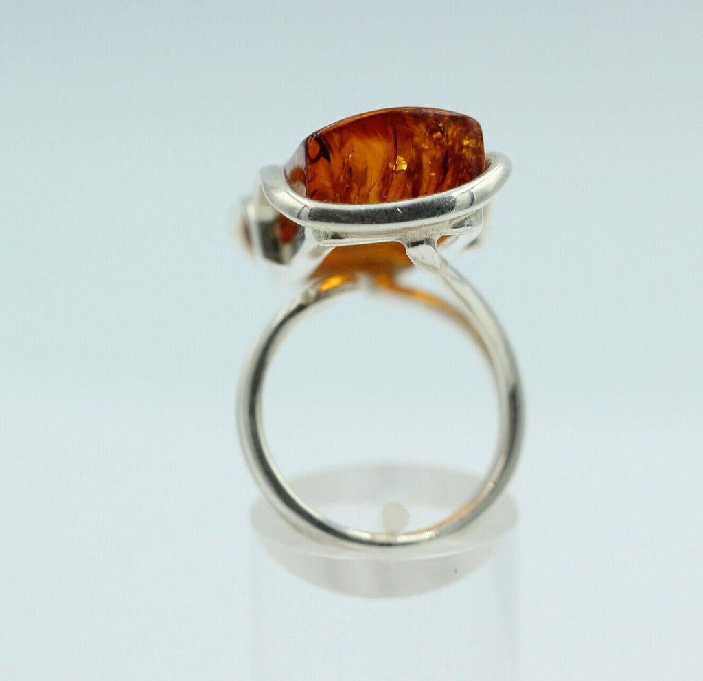 Design Bernstein Fingerring 925 Silber Gr 17, 54 Ringschiene offen Bernstein