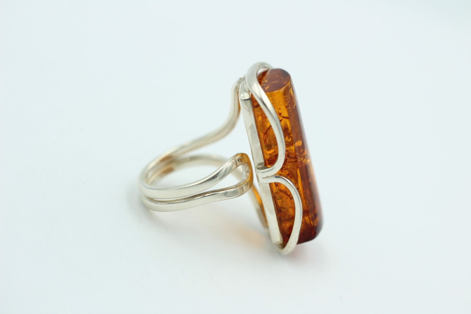 Design Bernstein Fingerring 925 Silber Gr 17, 54 Ringschiene offen Bernstein