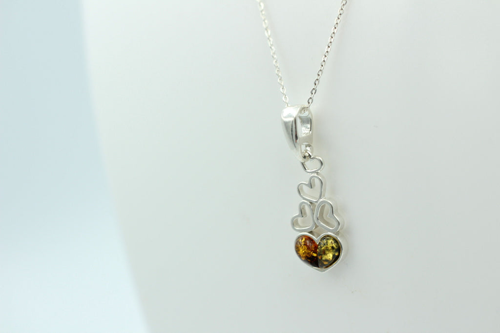 Bernstein Anhänger 925 Silber verschiedene Herzen Collier Kette zweifarbeit