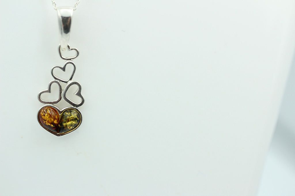 Bernstein Anhänger 925 Silber verschiedene Herzen Collier Kette zweifarbeit