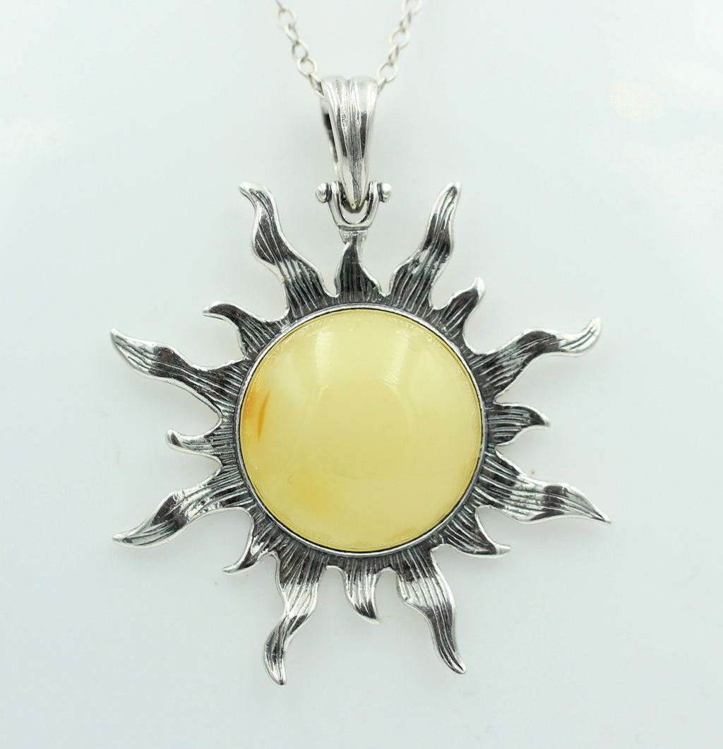 Bernstein Sonnen Anhänger 925 Silber Collier Kette Sonnenanhägner Schmuck