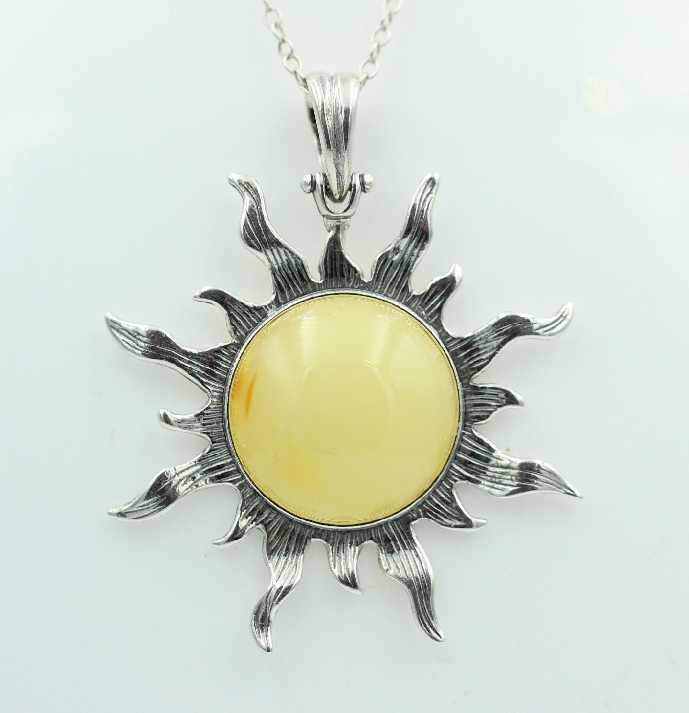 Bernstein Sonnen Anhänger 925 Silber Collier Kette Sonnenanhägner Schmuck