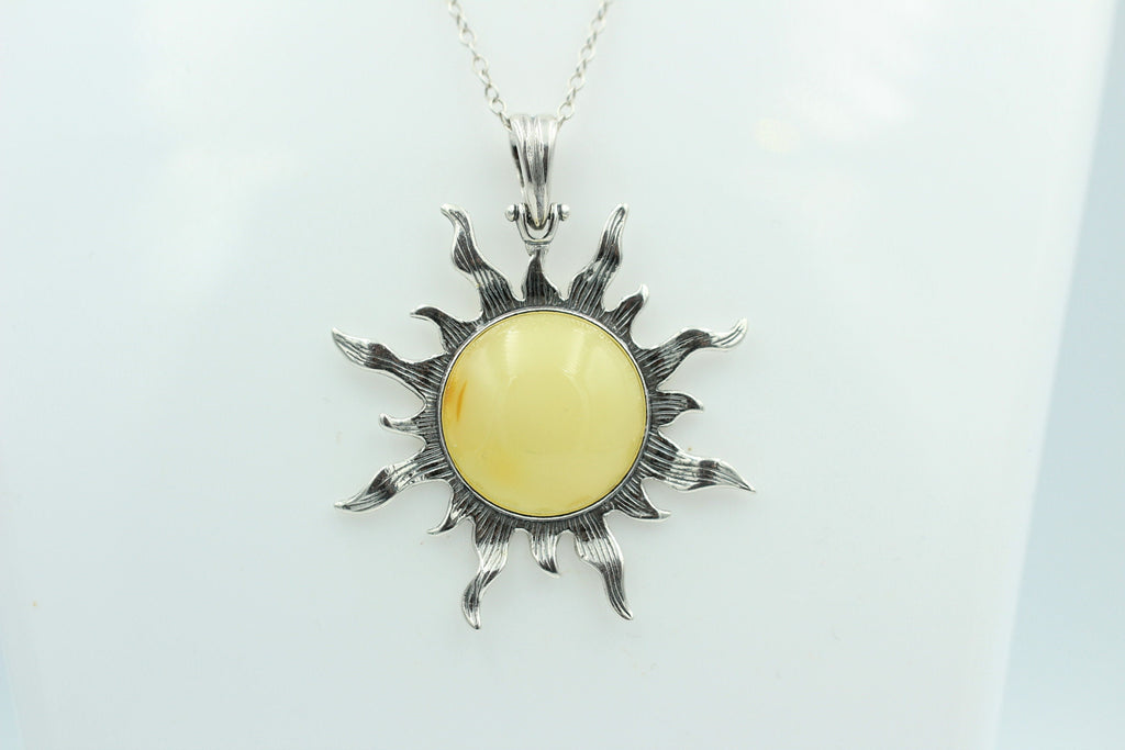 Bernstein Sonnen Anhänger 925 Silber Collier Kette Sonnenanhägner Schmuck