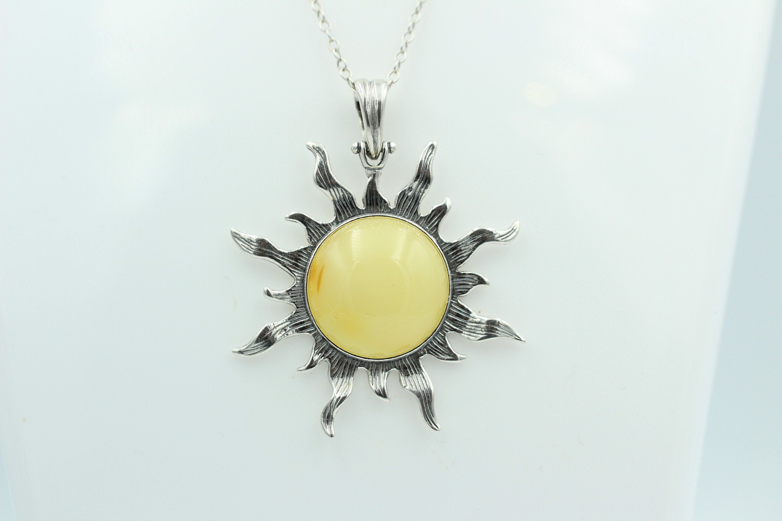 Bernstein Sonnen Anhänger 925 Silber Collier Kette Sonnenanhägner Schmuck