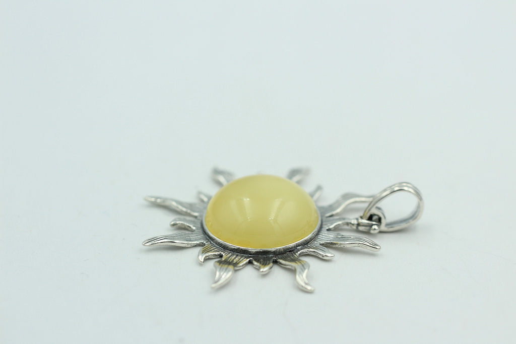 Bernstein Sonnen Anhänger 925 Silber Collier Kette Sonnenanhägner Schmuck