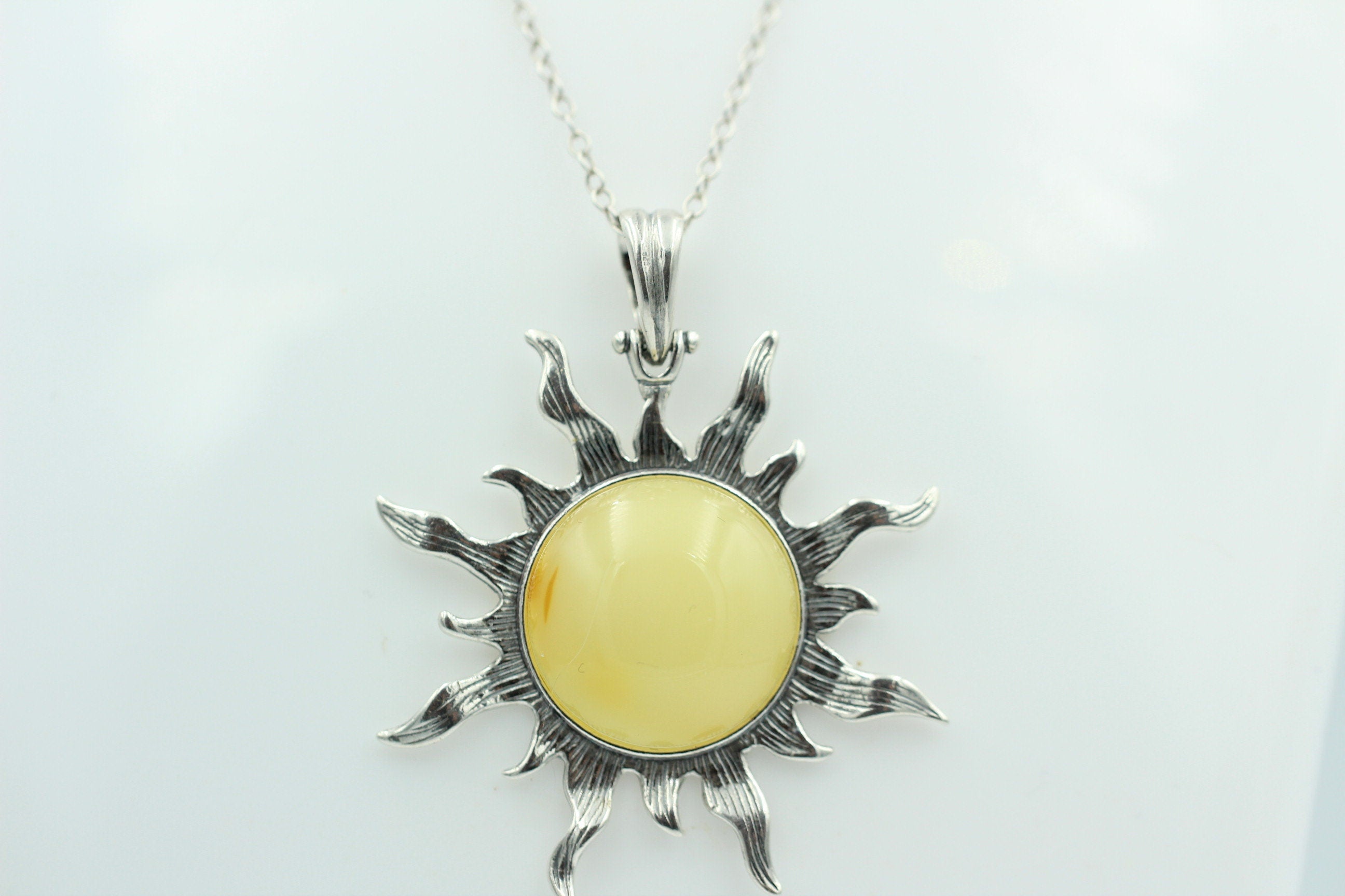 Bernstein Sonnen Anhänger 925 Silber Collier Kette Sonnenanhägner Schmuck