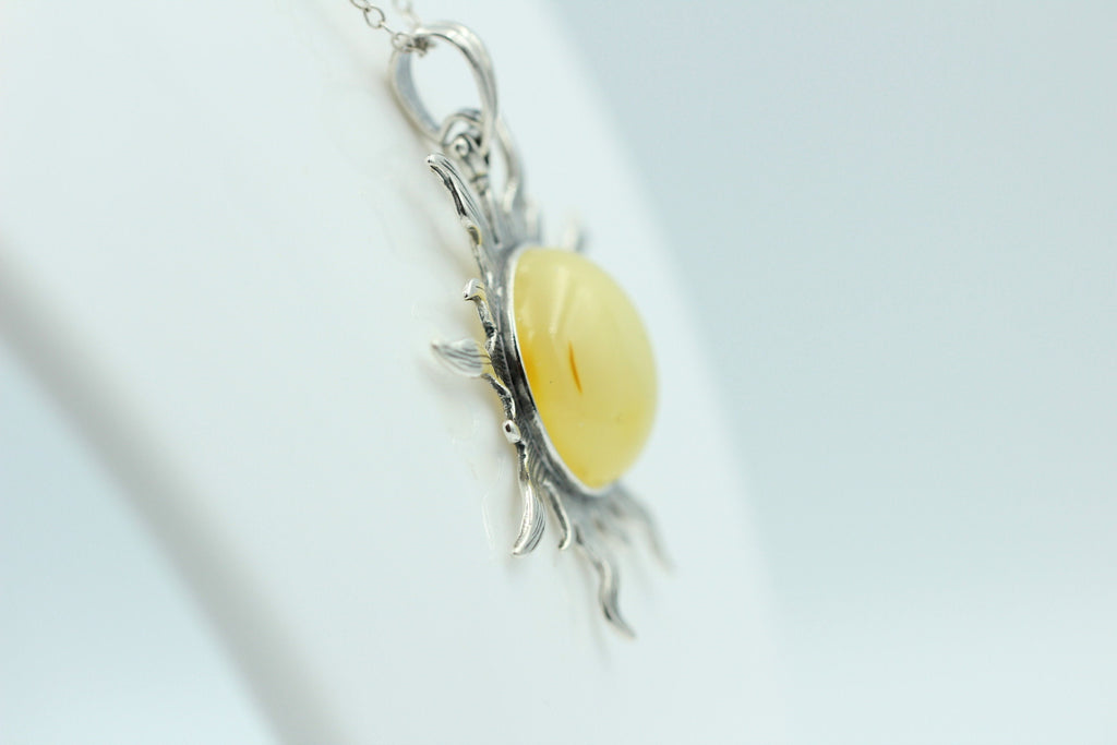 Bernstein Sonnen Anhänger 925 Silber Collier Kette Sonnenanhägner Schmuck