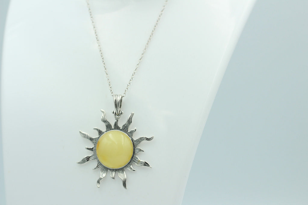 Bernstein Sonnen Anhänger 925 Silber Collier Kette Sonnenanhägner Schmuck