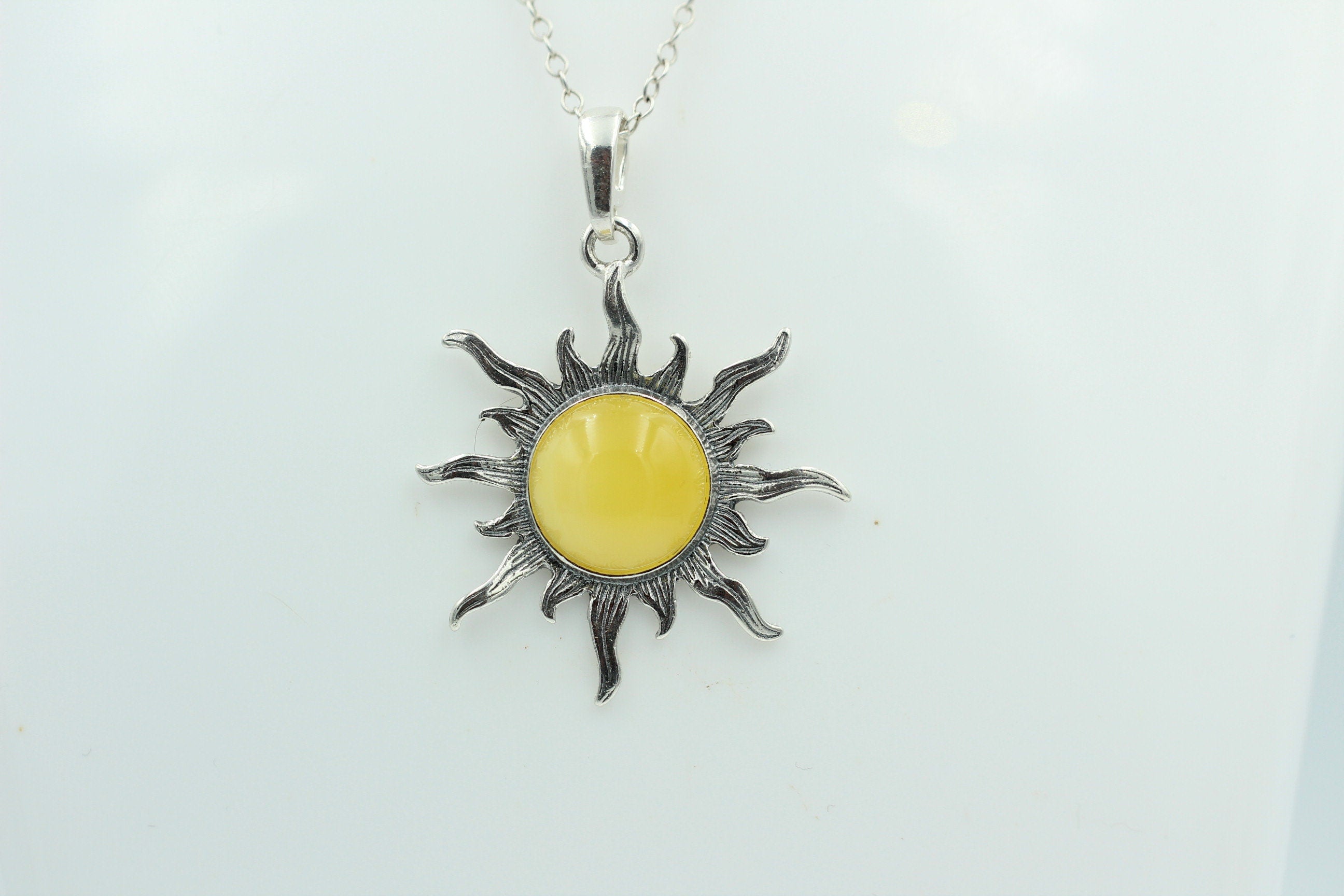 Bernstein Sonnen Anhänger 925 Silber Collier Kette Sonnenanhägner Schmuck