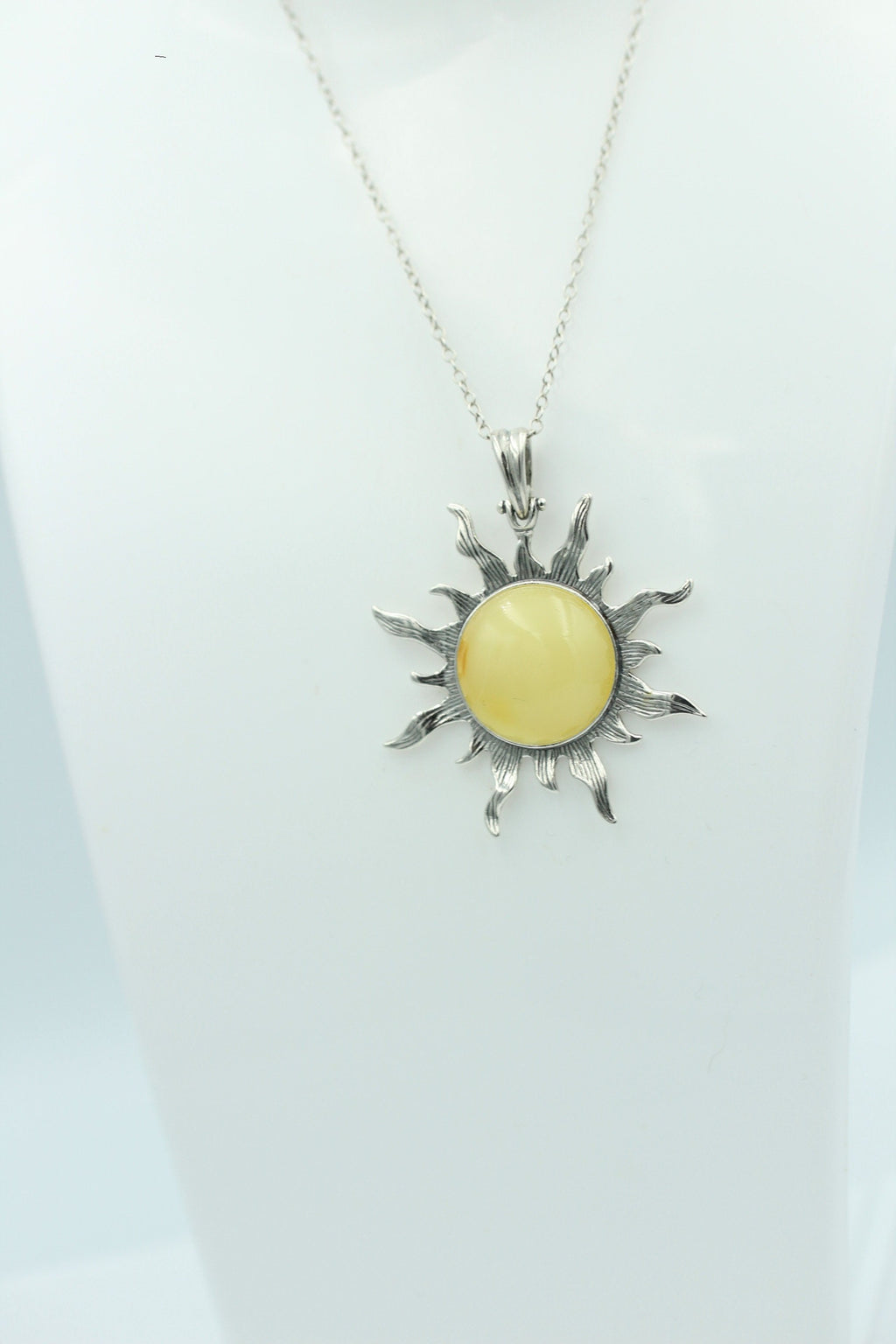 Bernstein Sonnen Anhänger 925 Silber Collier Kette Sonnenanhägner Schmuck
