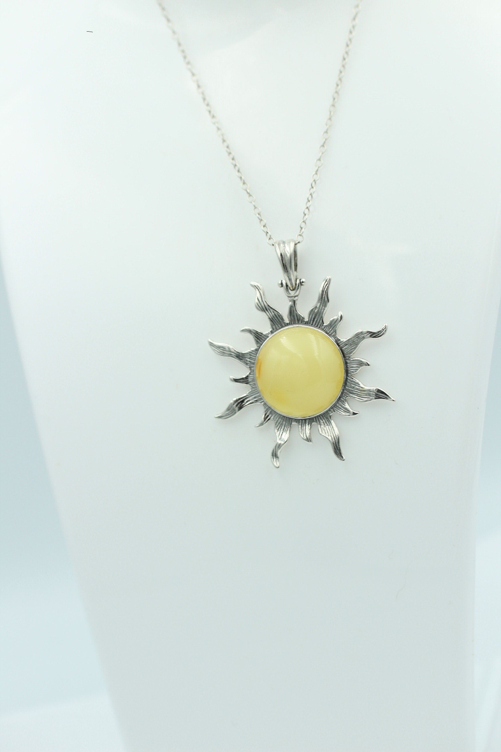 Bernstein Sonnen Anhänger 925 Silber Collier Kette Sonnenanhägner Schmuck