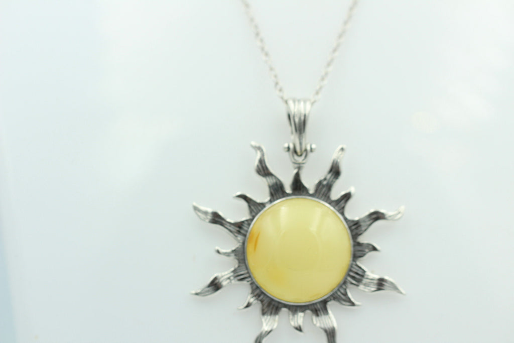 Bernstein Sonnen Anhänger 925 Silber Collier Kette Sonnenanhägner Schmuck
