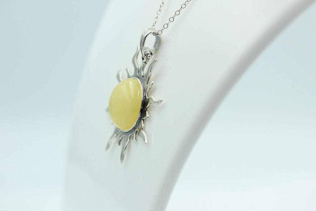 Bernstein Sonnen Anhänger 925 Silber Collier Kette Sonnenanhägner Schmuck
