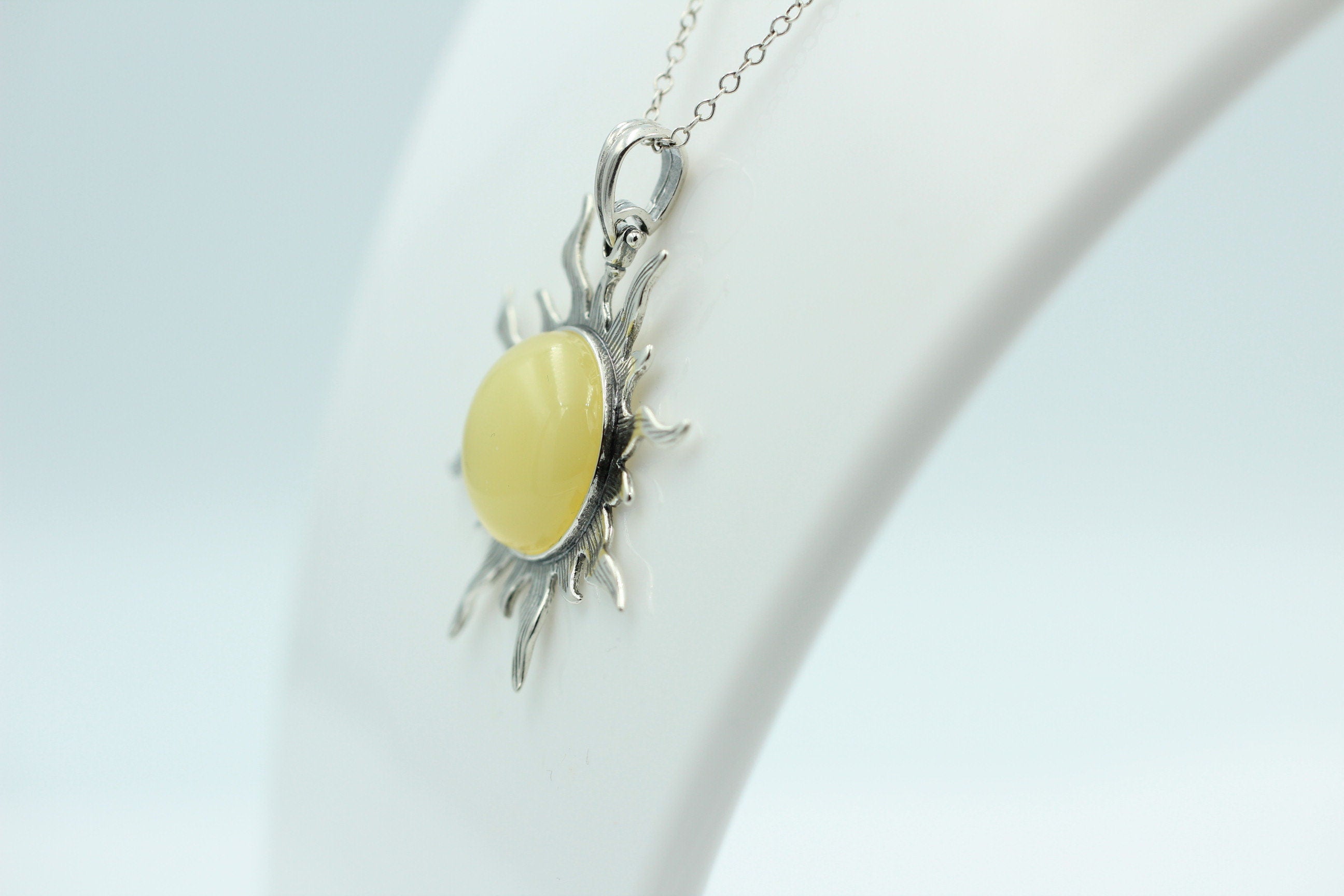 Bernstein Sonnen Anhänger 925 Silber Collier Kette Sonnenanhägner Schmuck