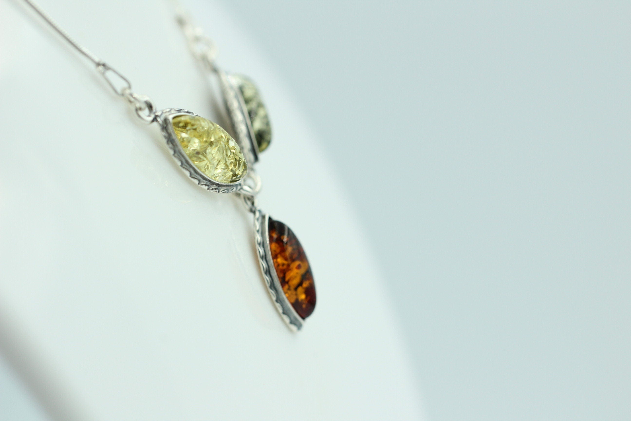 Bernstein Collier dreifarbig 925 Sterling Silber Bernsteinkette ca 42 cm