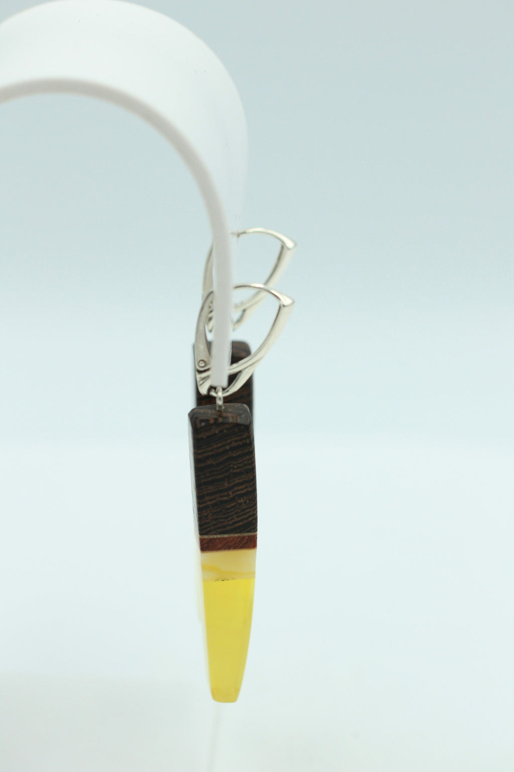Design Bernsteinohrhänger mit seltenem Wenge Holz 925 Silber Bernstein mit Wenge