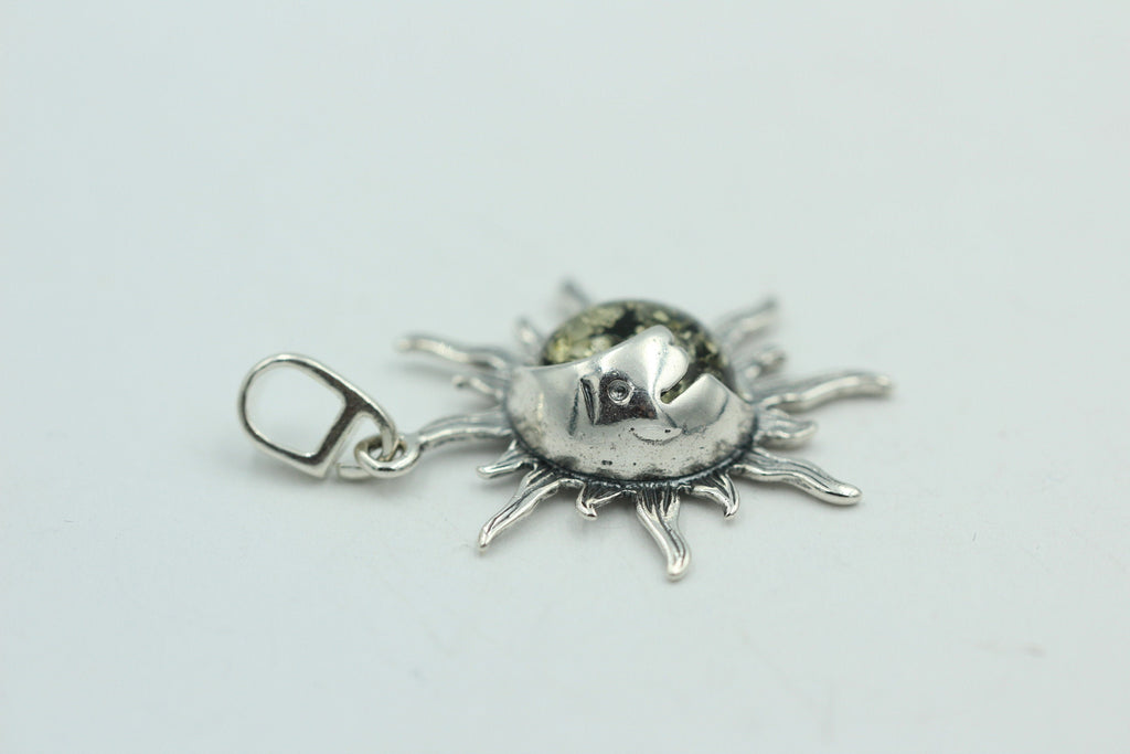 Bernstein Sonnen Mond Anhänger 925 Silber Collier Kette Sonnenanhägner Schmuck