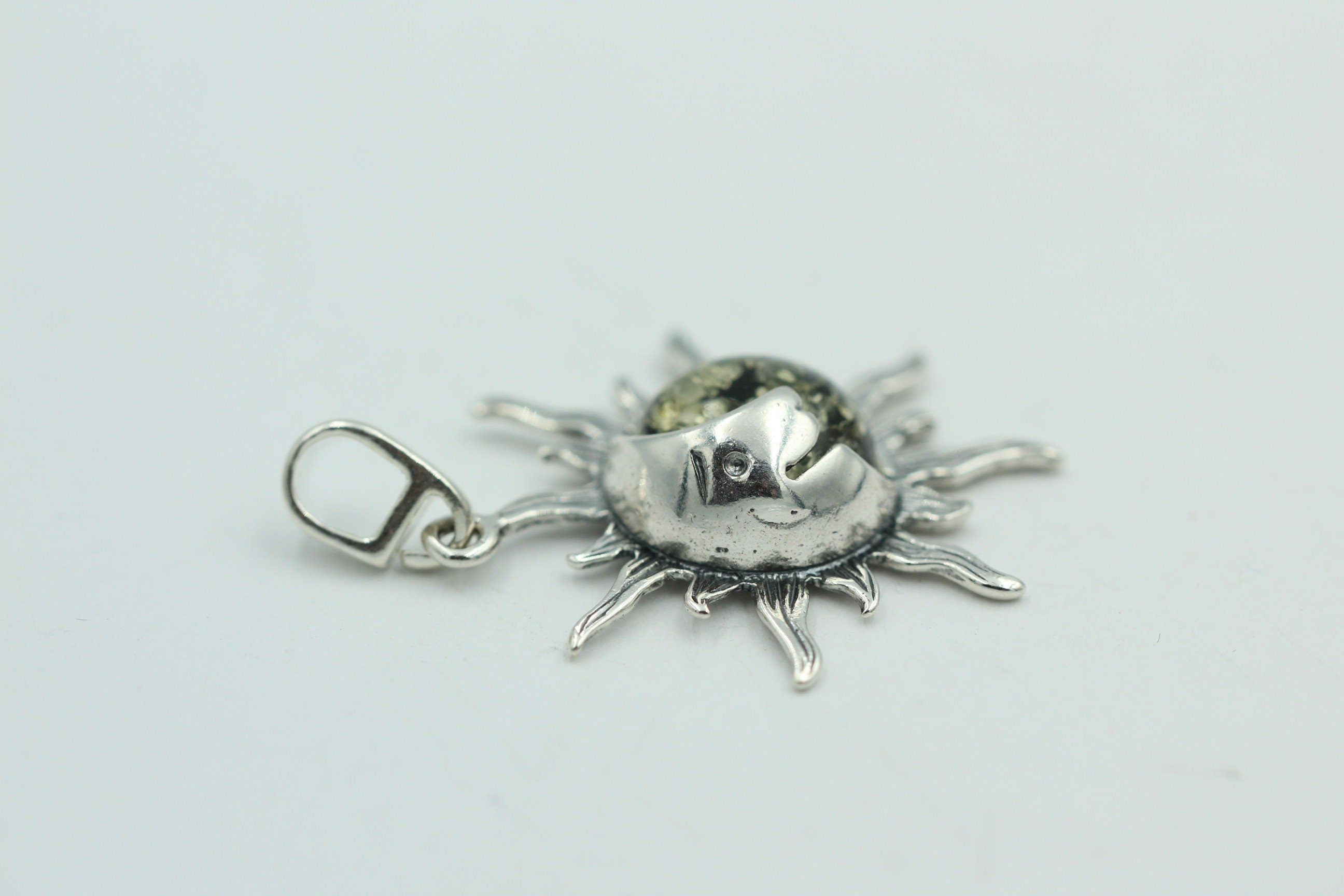 Bernstein Sonnen Mond Anhänger 925 Silber Collier Kette Sonnenanhägner Schmuck