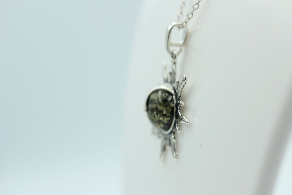 Bernstein Sonnen Mond Anhänger 925 Silber Collier Kette Sonnenanhägner Schmuck