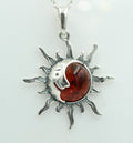 Bernstein Sonnen Mond Anhänger 925 Silber Sonnenanhägner Schmuck