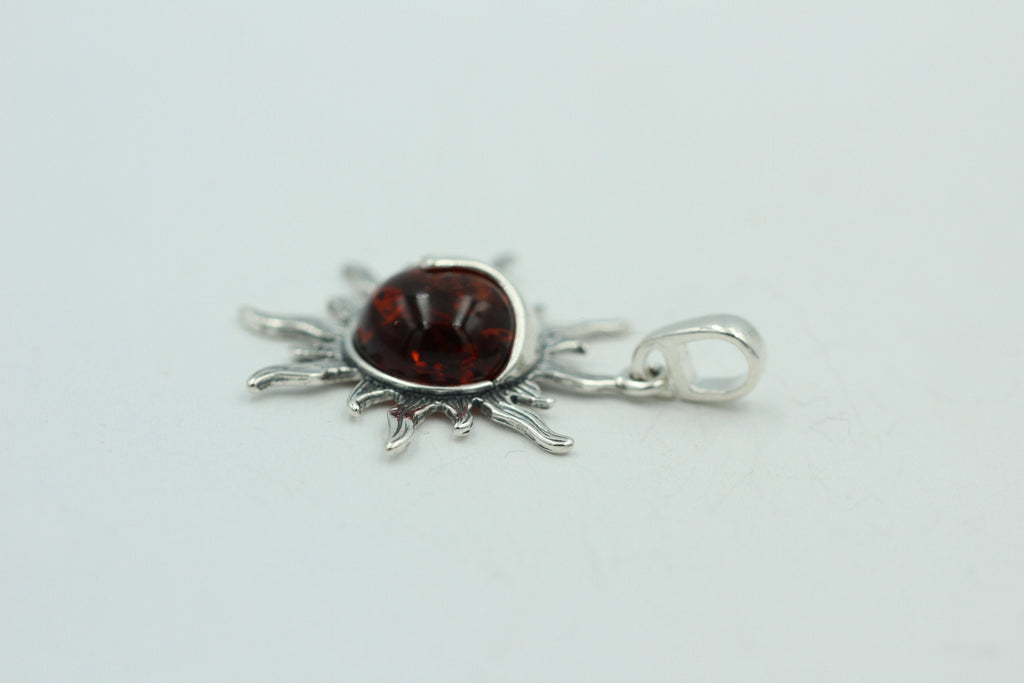 Bernstein Sonnen Mond Anhänger 925 Silber Sonnenanhägner Schmuck