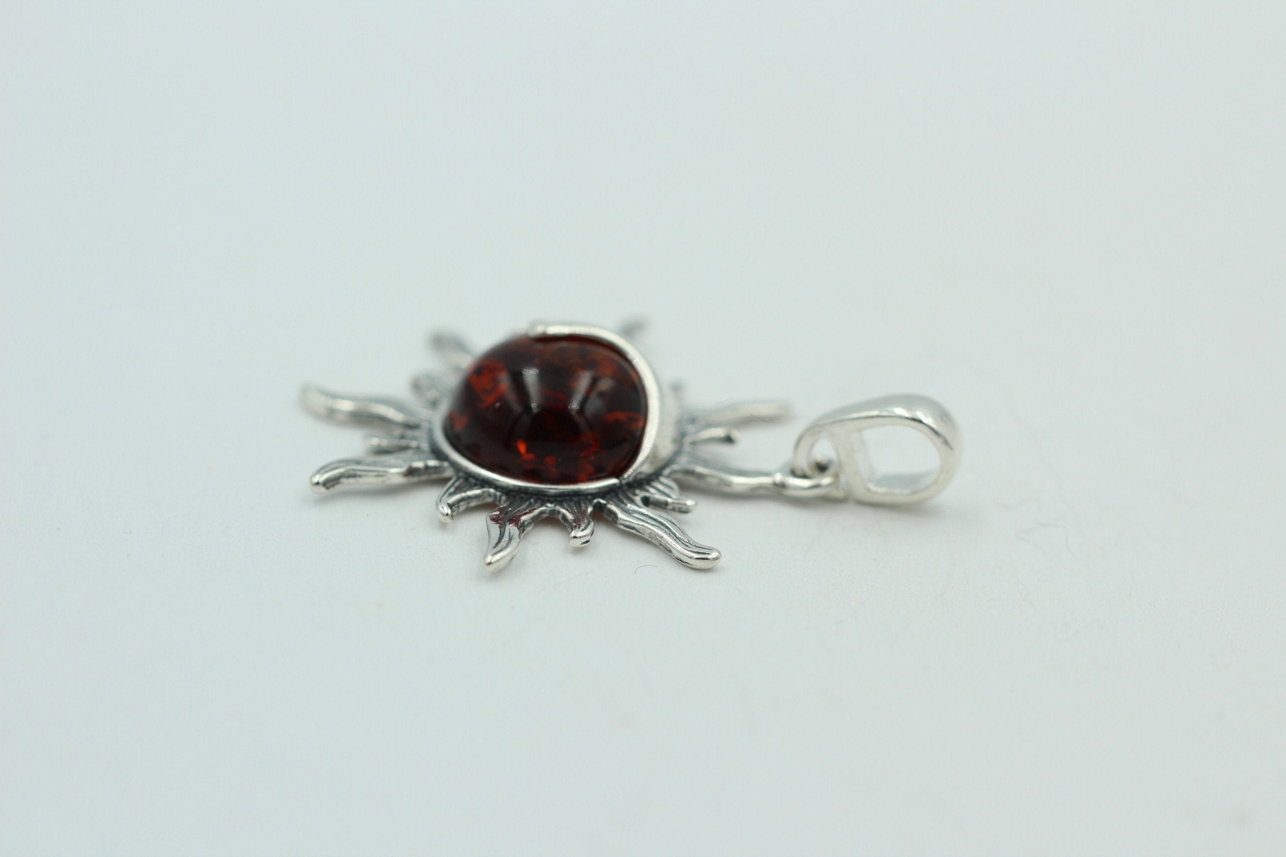 Bernstein Sonnen Mond Anhänger 925 Silber Sonnenanhägner Schmuck