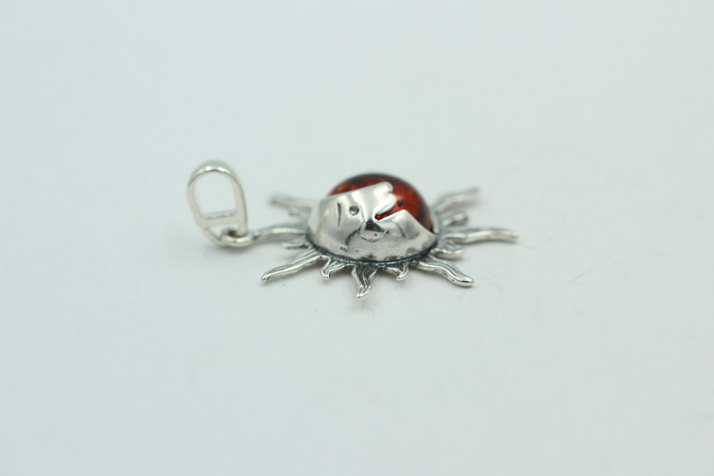 Bernstein Sonnen Mond Anhänger 925 Silber Sonnenanhägner Schmuck