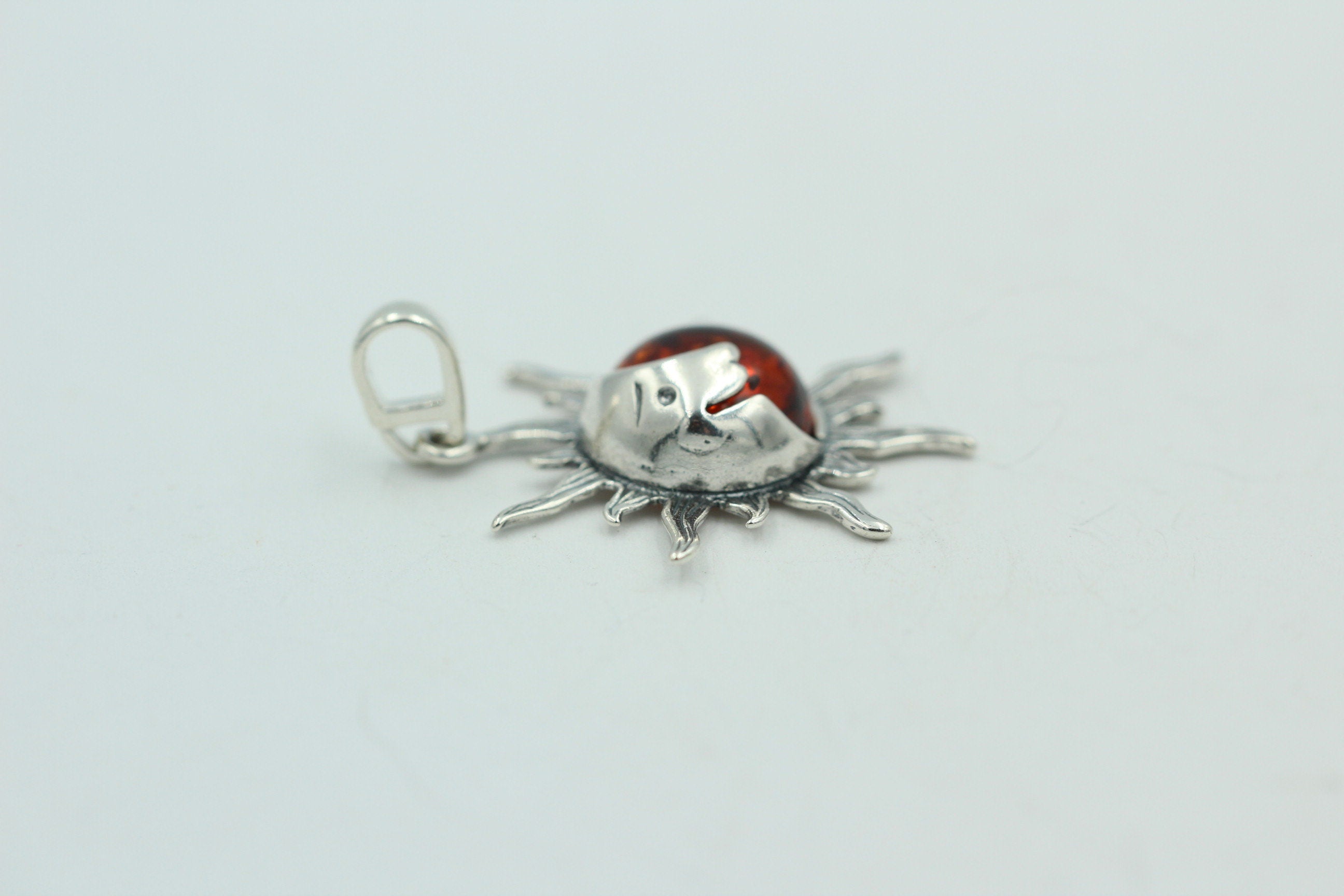 Bernstein Sonnen Mond Anhänger 925 Silber Sonnenanhägner Schmuck